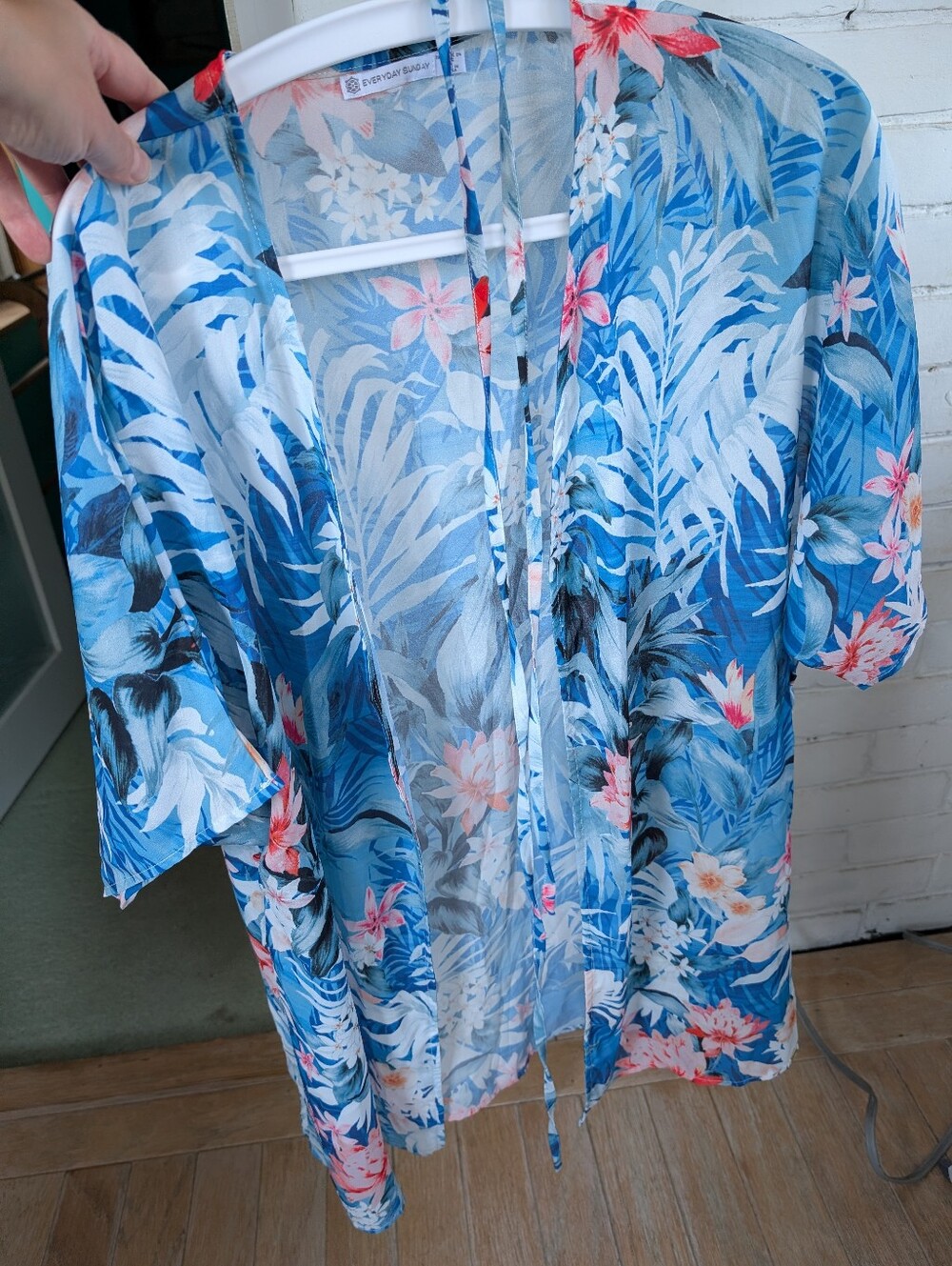 Lightweight Floral Beach Coverup/ Kimono With Belt - One Size